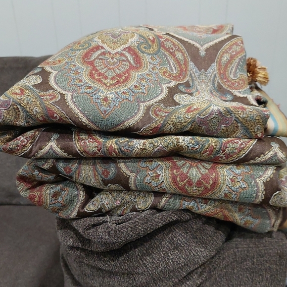 Custom Made Black-Out Lined Drapes 2 Panels 26x98 Damask Mixed Pattern Curtains - Picture 3 of 12